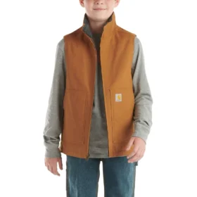 Chlapecká plátěná vesta s předním zipem a podšívkou ze sherpa fleece