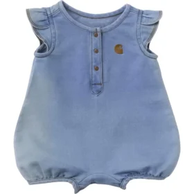 Dívčí džínové kombinézy s krátkými návleky na ruce a výstřihem Henley (pro miminka)